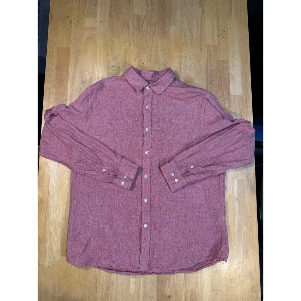 Banana Republic Untucked Linen Cotton Shirt Men's L Red Heather Button Front